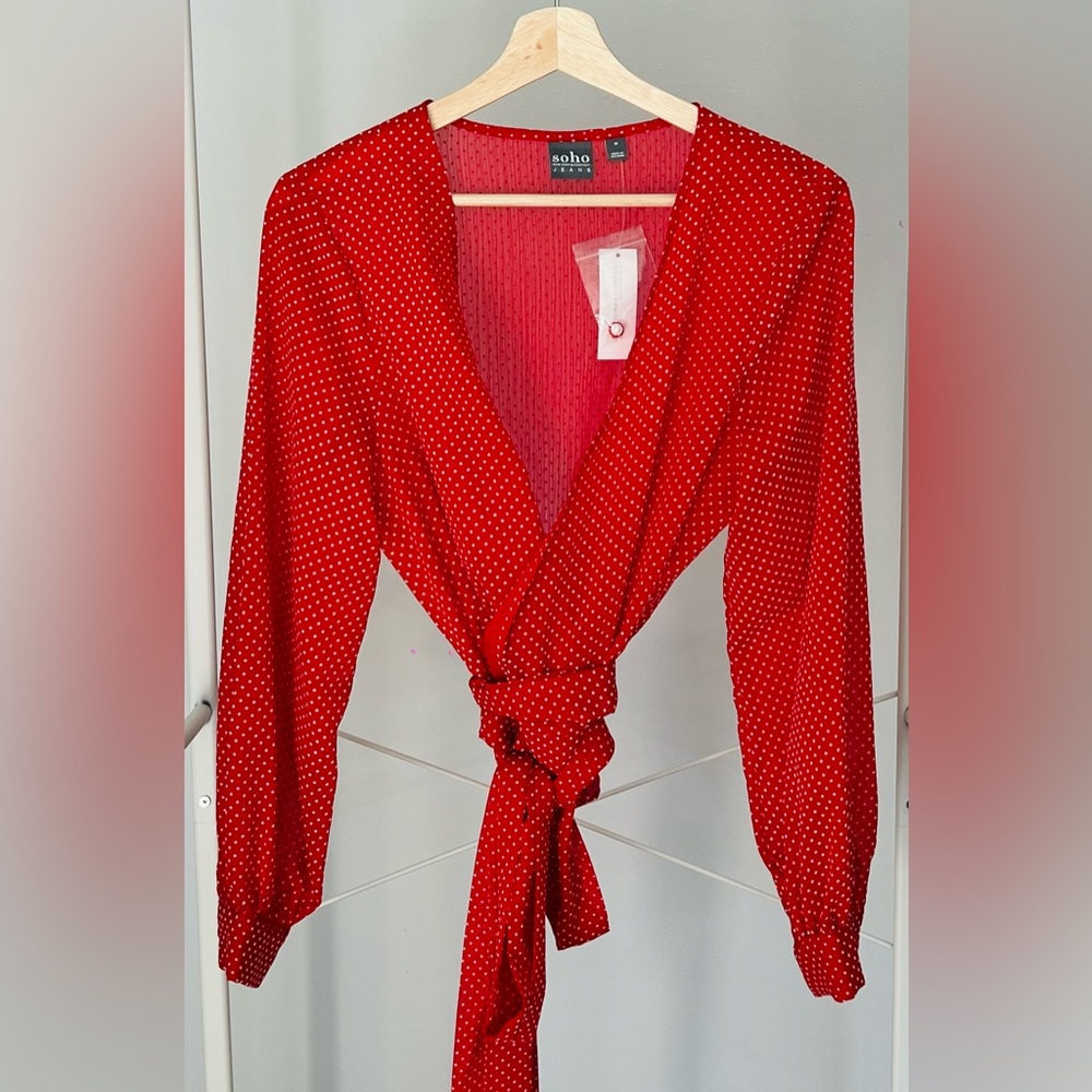 Soho Red and White Polka Dot Wrap Top
